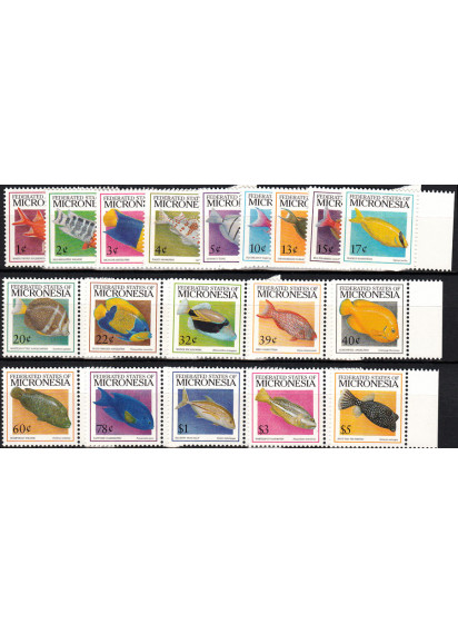 MICRONESIA 1998 francobolli tematica Fauna Yvert e Tellier serie completa 539-57 Pesci